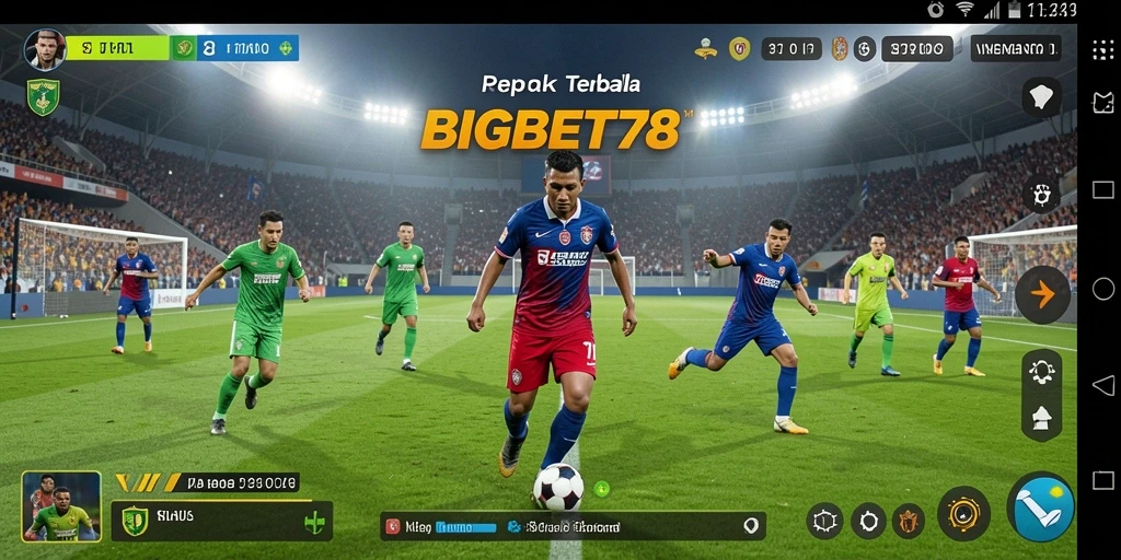 Tampilan gameplay mendebarkan di BIGBET78 dengan aksi sepak bola yang intens.
