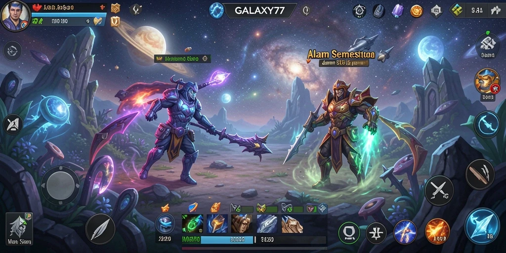 Tampilan gameplay luar angkasa yang epik dari GALAXY77.