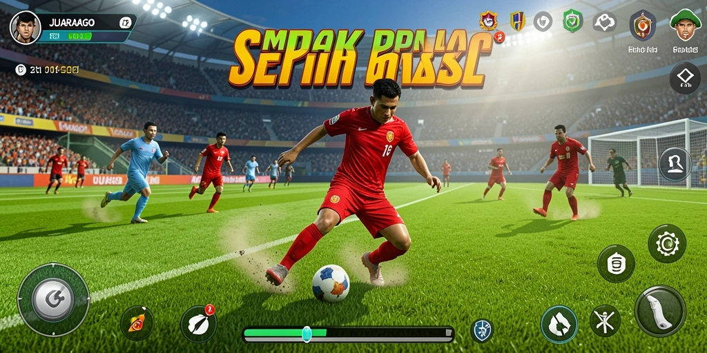 Screenshot JUARAGO menampilkan aksi seru di lapangan sepak bola.