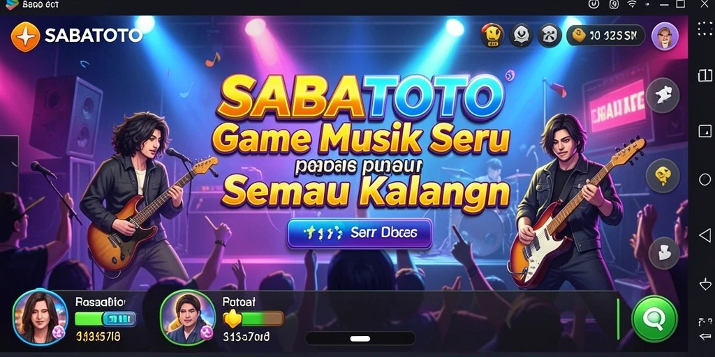 Tampilan gameplay SABATOTO dengan ikon musik yang menarik.