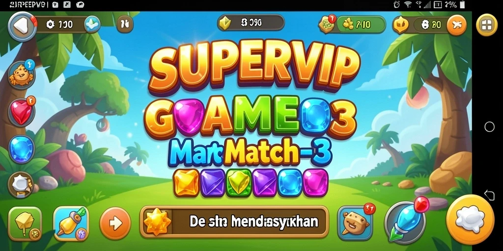 Screenshot gameplay SUPERVIP menampilkan level menarik yang penuh warna.